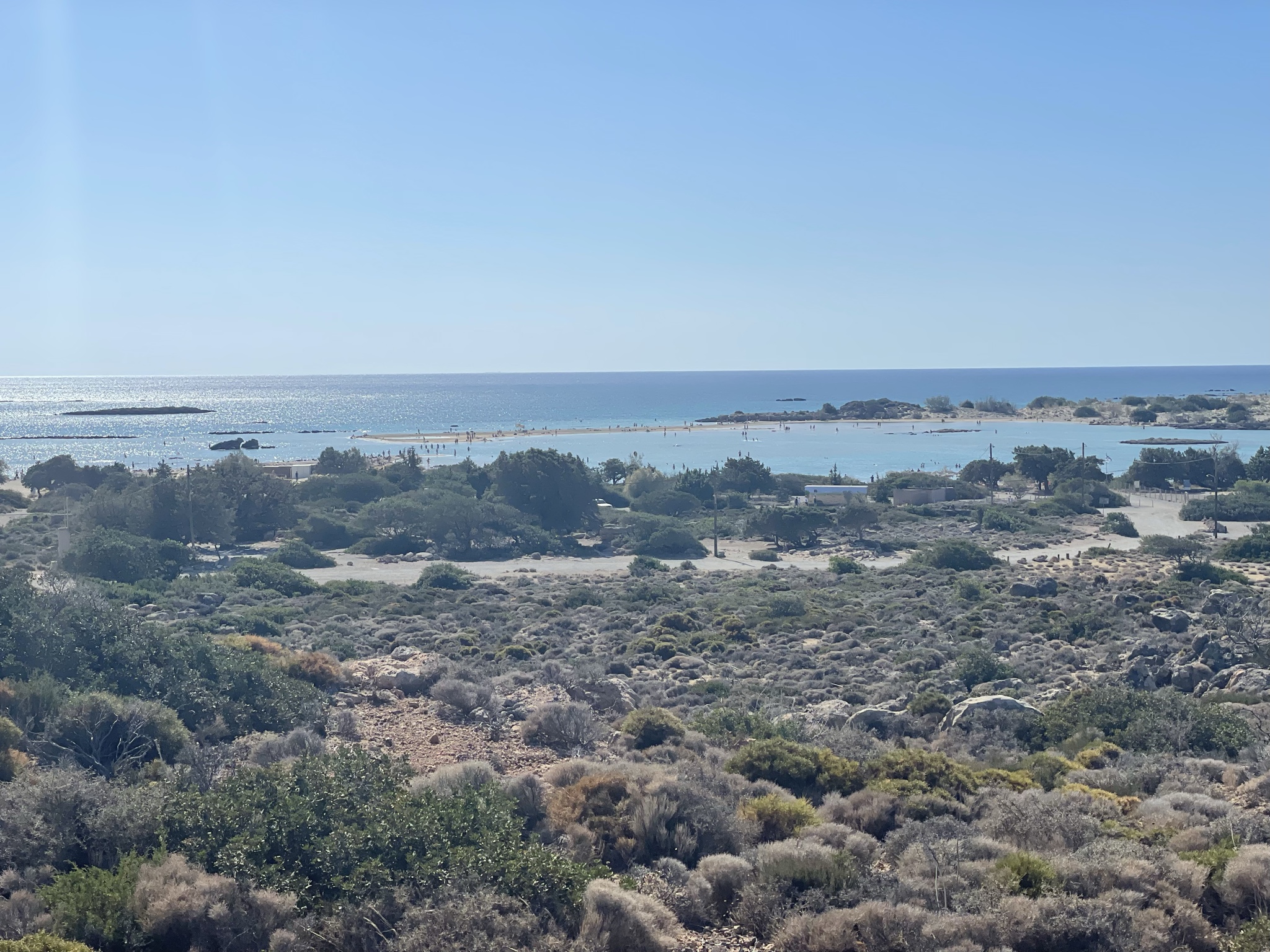 You can walk through the shallow lagoon to the island. It’s sometimes very shallow, but today the water was chest-deep.